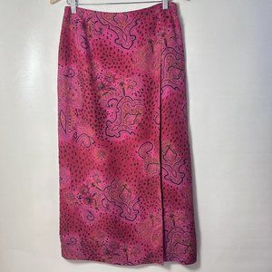 Worthington Womens Skirt Pink Paisley 100% Silk Long Faux Wrap Zip Size 10
